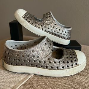 Native Size C8 Mary Jane Silver Glitter Sparkle Slip On Shoes